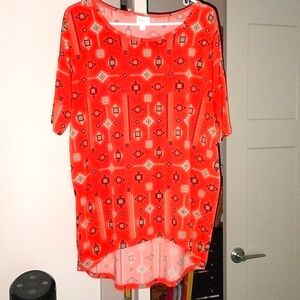 LulaRoe Women's Short Reddish/Orange S/Sleeve Irma Southwestern Tunic Sz Small